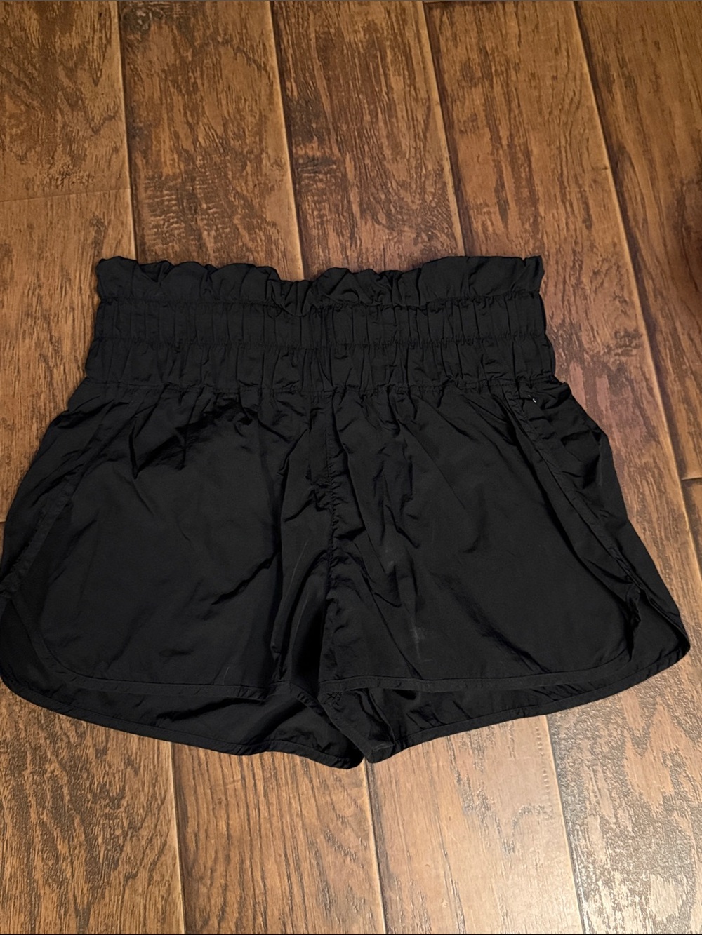 FP Movement by Free People Black Smocked High-Waist Athletic Shorts